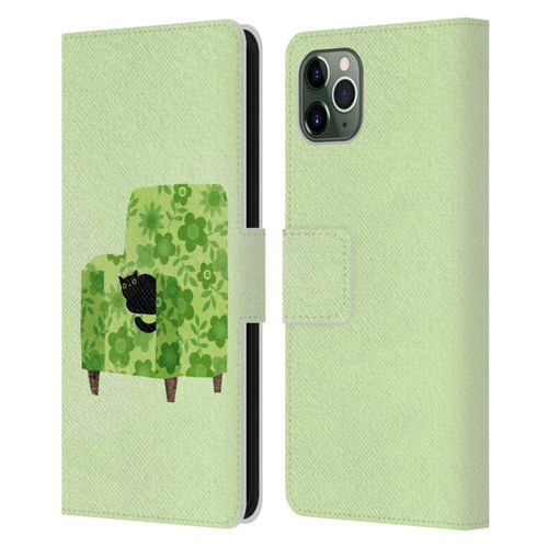 Planet Cat Arm Chair Pear Green Chair Cat Leather Book Wallet Case Cover For Apple iPhone 11 Pro Max