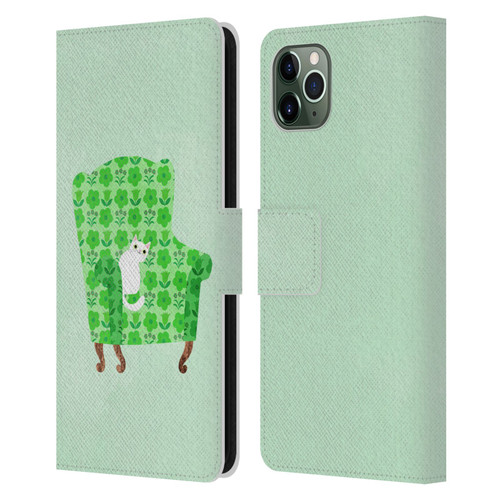 Planet Cat Arm Chair Spring Green Chair Cat Leather Book Wallet Case Cover For Apple iPhone 11 Pro Max