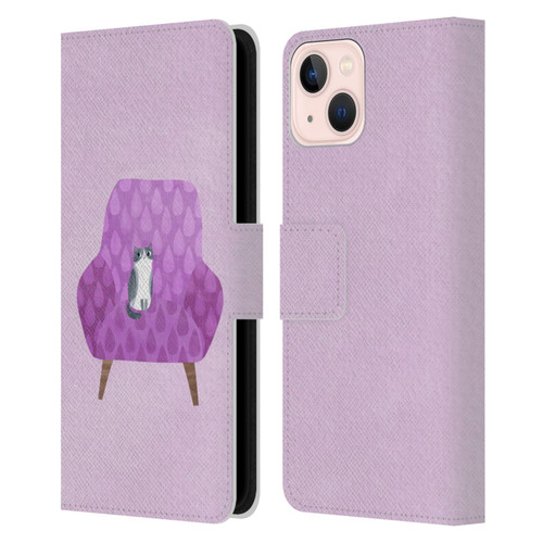 Planet Cat Arm Chair Lilac Chair Cat Leather Book Wallet Case Cover For Apple iPhone 13