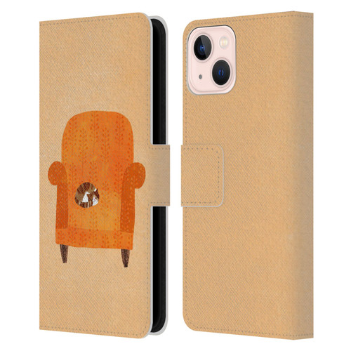 Planet Cat Arm Chair Orange Chair Cat Leather Book Wallet Case Cover For Apple iPhone 13