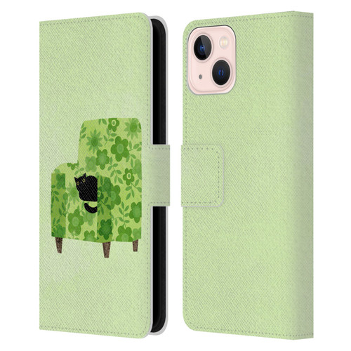 Planet Cat Arm Chair Pear Green Chair Cat Leather Book Wallet Case Cover For Apple iPhone 13
