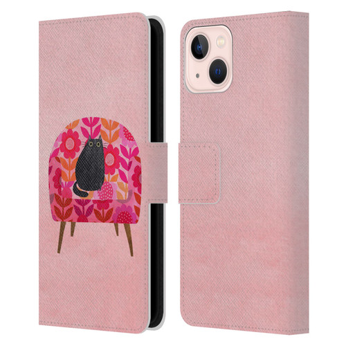 Planet Cat Arm Chair Red Chair Cat Leather Book Wallet Case Cover For Apple iPhone 13