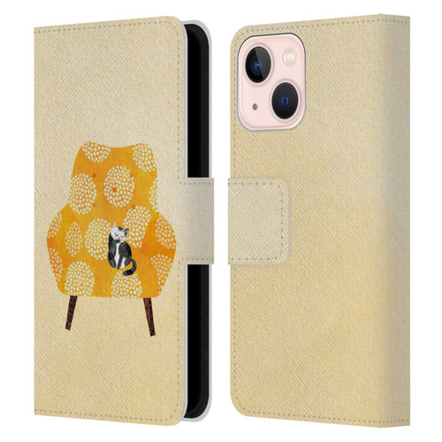 Planet Cat Arm Chair Honey Chair Cat Leather Book Wallet Case Cover For Apple iPhone 13 Mini