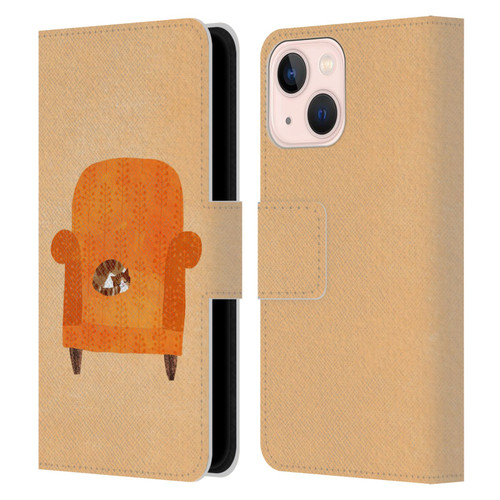 Planet Cat Arm Chair Orange Chair Cat Leather Book Wallet Case Cover For Apple iPhone 13 Mini