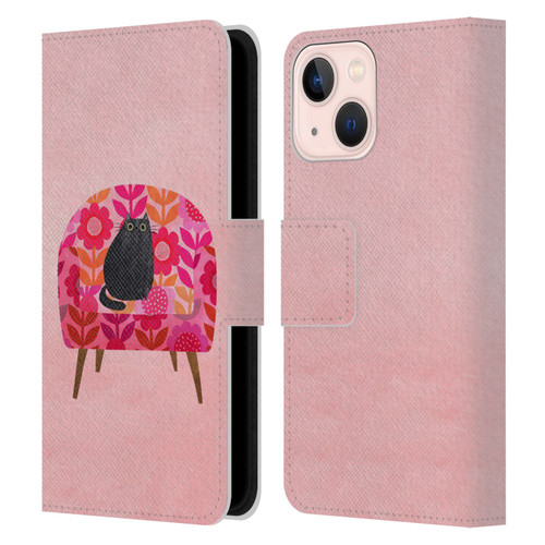 Planet Cat Arm Chair Red Chair Cat Leather Book Wallet Case Cover For Apple iPhone 13 Mini