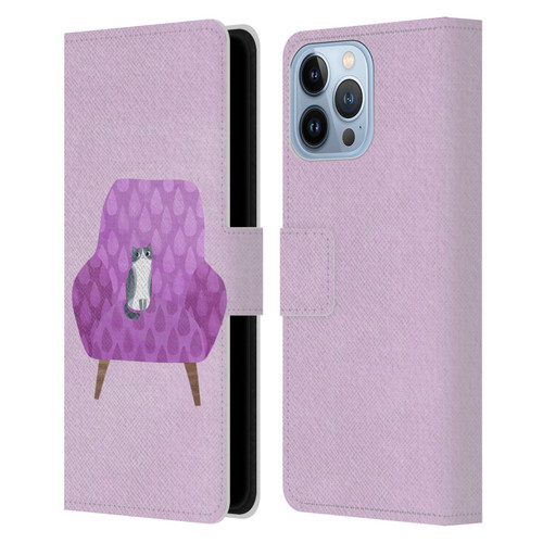 Planet Cat Arm Chair Lilac Chair Cat Leather Book Wallet Case Cover For Apple iPhone 13 Pro Max
