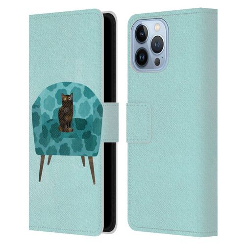 Planet Cat Arm Chair Teal Chair Cat Leather Book Wallet Case Cover For Apple iPhone 13 Pro Max