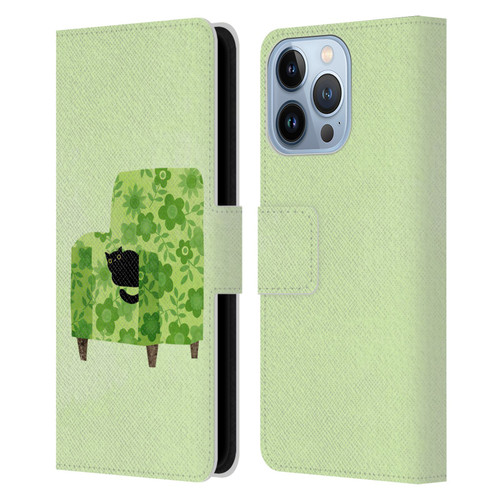 Planet Cat Arm Chair Pear Green Chair Cat Leather Book Wallet Case Cover For Apple iPhone 13 Pro