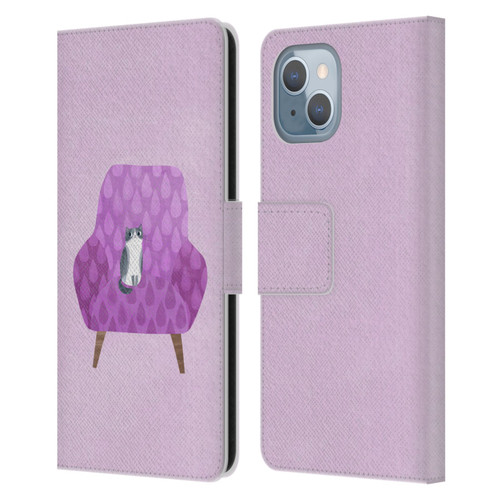 Planet Cat Arm Chair Lilac Chair Cat Leather Book Wallet Case Cover For Apple iPhone 14