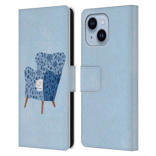 Planet Cat Arm Chair Cornflower Chair Cat Leather Book Wallet Case Cover For Apple iPhone 14 Plus