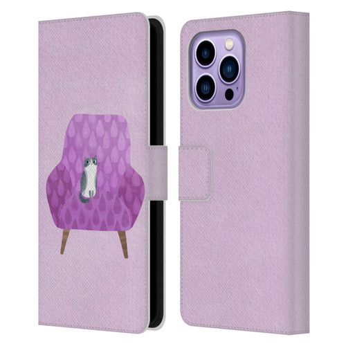 Planet Cat Arm Chair Lilac Chair Cat Leather Book Wallet Case Cover For Apple iPhone 14 Pro Max