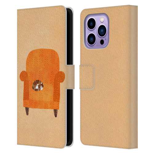 Planet Cat Arm Chair Orange Chair Cat Leather Book Wallet Case Cover For Apple iPhone 14 Pro Max