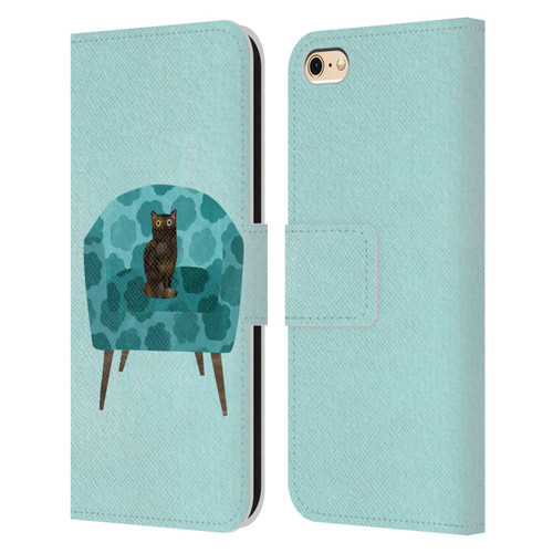 Planet Cat Arm Chair Teal Chair Cat Leather Book Wallet Case Cover For Apple iPhone 6 / iPhone 6s