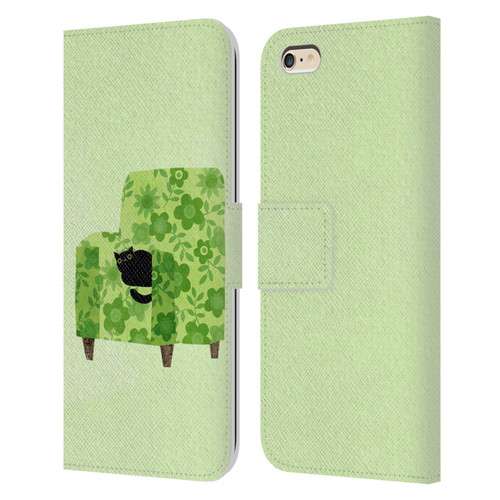 Planet Cat Arm Chair Pear Green Chair Cat Leather Book Wallet Case Cover For Apple iPhone 6 Plus / iPhone 6s Plus