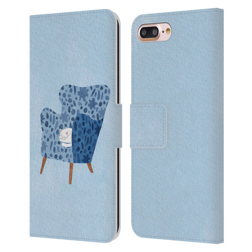 Planet Cat Arm Chair Cornflower Chair Cat Leather Book Wallet Case Cover For Apple iPhone 7 Plus / iPhone 8 Plus