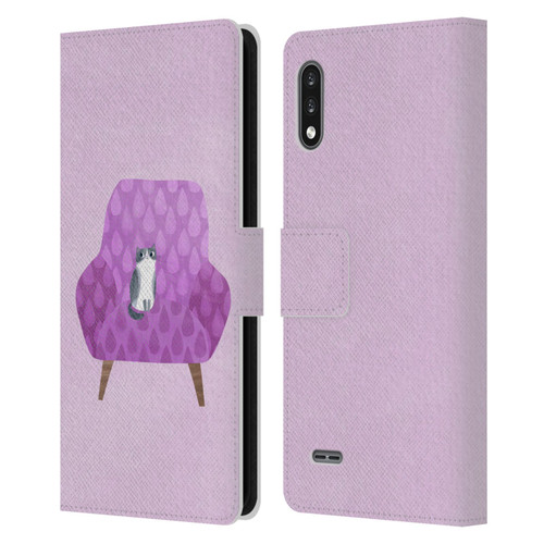 Planet Cat Arm Chair Lilac Chair Cat Leather Book Wallet Case Cover For LG K22