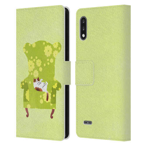 Planet Cat Arm Chair Lime Chair Cat Leather Book Wallet Case Cover For LG K22