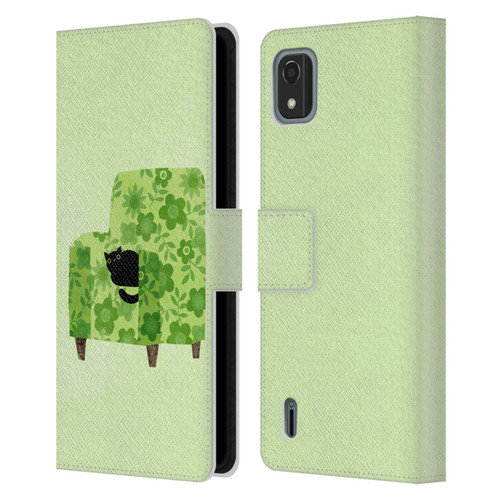 Planet Cat Arm Chair Pear Green Chair Cat Leather Book Wallet Case Cover For Nokia C2 2nd Edition