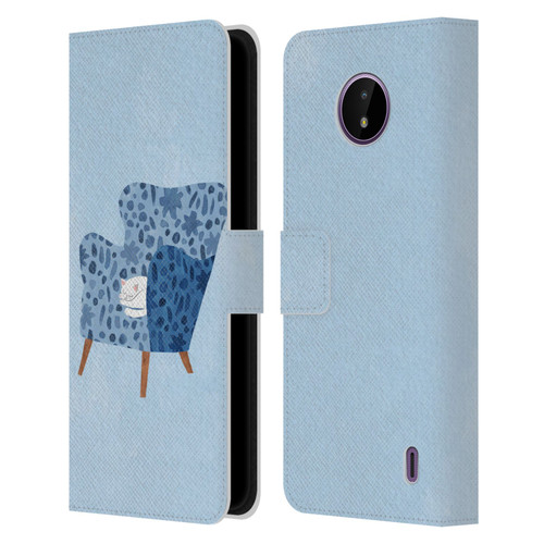 Planet Cat Arm Chair Cornflower Chair Cat Leather Book Wallet Case Cover For Nokia C10 / C20