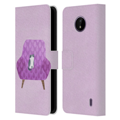 Planet Cat Arm Chair Lilac Chair Cat Leather Book Wallet Case Cover For Nokia C10 / C20