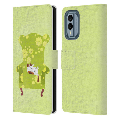 Planet Cat Arm Chair Lime Chair Cat Leather Book Wallet Case Cover For Nokia X30