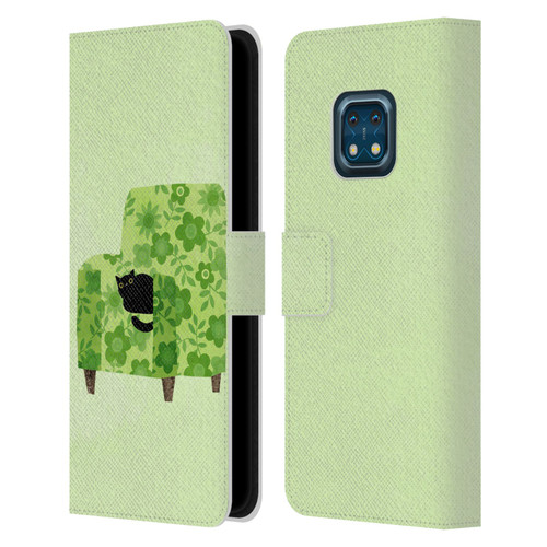Planet Cat Arm Chair Pear Green Chair Cat Leather Book Wallet Case Cover For Nokia XR20