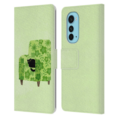 Planet Cat Arm Chair Pear Green Chair Cat Leather Book Wallet Case Cover For Motorola Edge (2022)