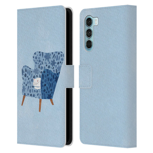Planet Cat Arm Chair Cornflower Chair Cat Leather Book Wallet Case Cover For Motorola Edge S30 / Moto G200 5G