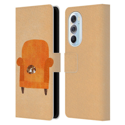 Planet Cat Arm Chair Orange Chair Cat Leather Book Wallet Case Cover For Motorola Edge X30