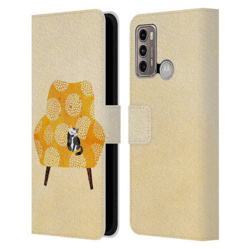 Planet Cat Arm Chair Honey Chair Cat Leather Book Wallet Case Cover For Motorola Moto G60 / Moto G40 Fusion