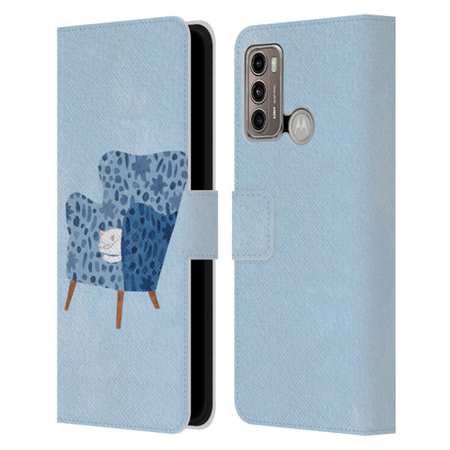 Planet Cat Arm Chair Cornflower Chair Cat Leather Book Wallet Case Cover For Motorola Moto G60 / Moto G40 Fusion
