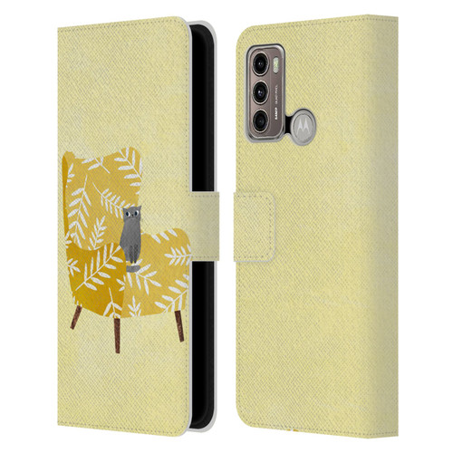 Planet Cat Arm Chair Mustard Chair Cat Leather Book Wallet Case Cover For Motorola Moto G60 / Moto G40 Fusion