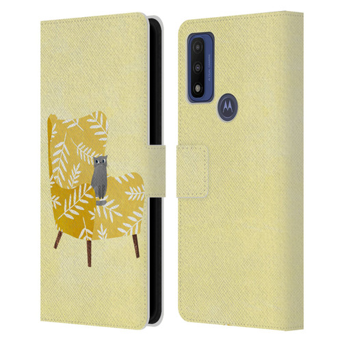 Planet Cat Arm Chair Mustard Chair Cat Leather Book Wallet Case Cover For Motorola G Pure