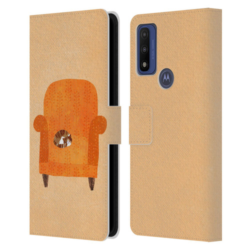 Planet Cat Arm Chair Orange Chair Cat Leather Book Wallet Case Cover For Motorola G Pure