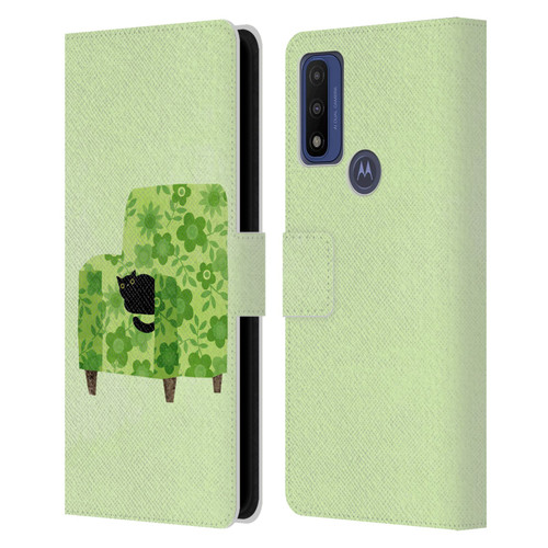 Planet Cat Arm Chair Pear Green Chair Cat Leather Book Wallet Case Cover For Motorola G Pure