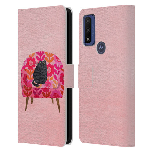 Planet Cat Arm Chair Red Chair Cat Leather Book Wallet Case Cover For Motorola G Pure