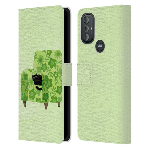 Planet Cat Arm Chair Pear Green Chair Cat Leather Book Wallet Case Cover For Motorola Moto G10 / Moto G20 / Moto G30