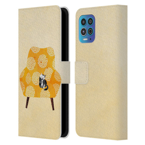 Planet Cat Arm Chair Honey Chair Cat Leather Book Wallet Case Cover For Motorola Moto G100
