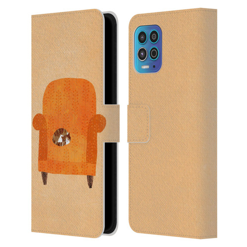 Planet Cat Arm Chair Orange Chair Cat Leather Book Wallet Case Cover For Motorola Moto G100