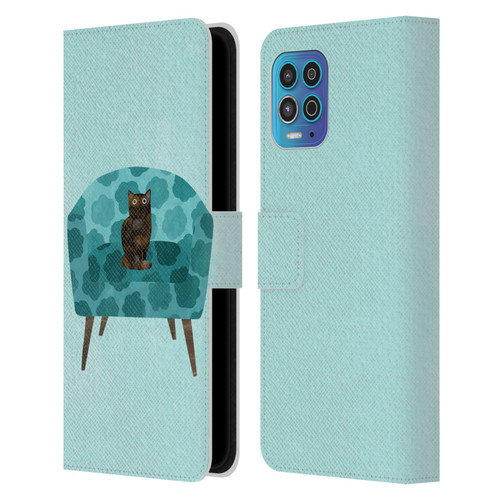 Planet Cat Arm Chair Teal Chair Cat Leather Book Wallet Case Cover For Motorola Moto G100