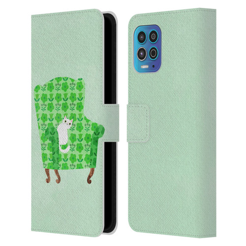 Planet Cat Arm Chair Spring Green Chair Cat Leather Book Wallet Case Cover For Motorola Moto G100