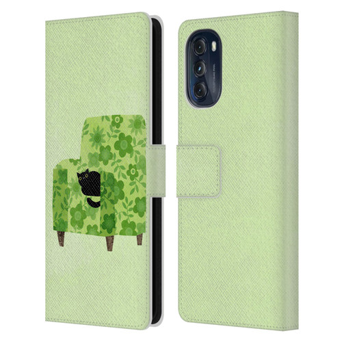 Planet Cat Arm Chair Pear Green Chair Cat Leather Book Wallet Case Cover For Motorola Moto G (2022)