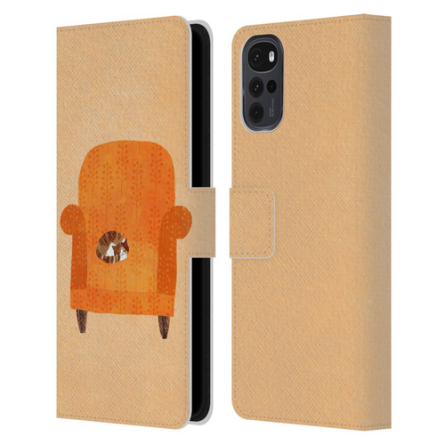 Planet Cat Arm Chair Orange Chair Cat Leather Book Wallet Case Cover For Motorola Moto G22