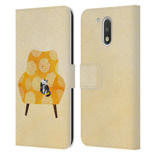 Planet Cat Arm Chair Honey Chair Cat Leather Book Wallet Case Cover For Motorola Moto G41