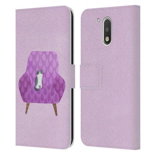 Planet Cat Arm Chair Lilac Chair Cat Leather Book Wallet Case Cover For Motorola Moto G41