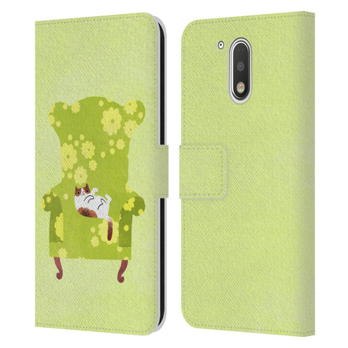Planet Cat Arm Chair Lime Chair Cat Leather Book Wallet Case Cover For Motorola Moto G41