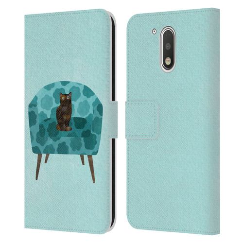 Planet Cat Arm Chair Teal Chair Cat Leather Book Wallet Case Cover For Motorola Moto G41