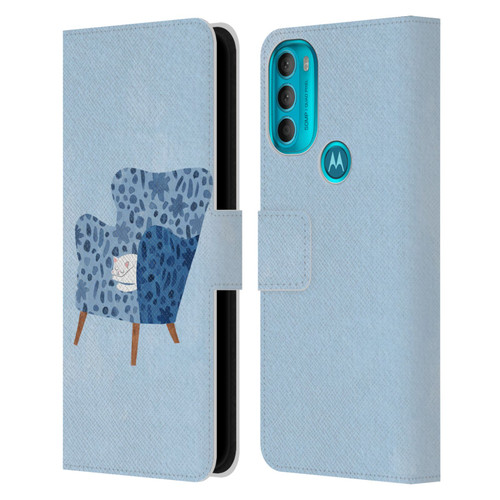 Planet Cat Arm Chair Cornflower Chair Cat Leather Book Wallet Case Cover For Motorola Moto G71 5G