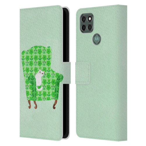 Planet Cat Arm Chair Spring Green Chair Cat Leather Book Wallet Case Cover For Motorola Moto G9 Power