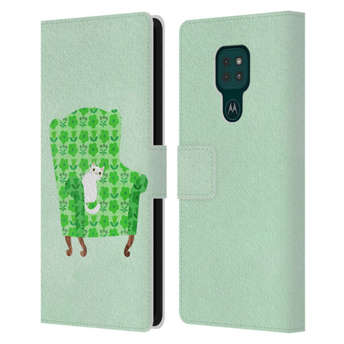 Planet Cat Arm Chair Spring Green Chair Cat Leather Book Wallet Case Cover For Motorola Moto G9 Play